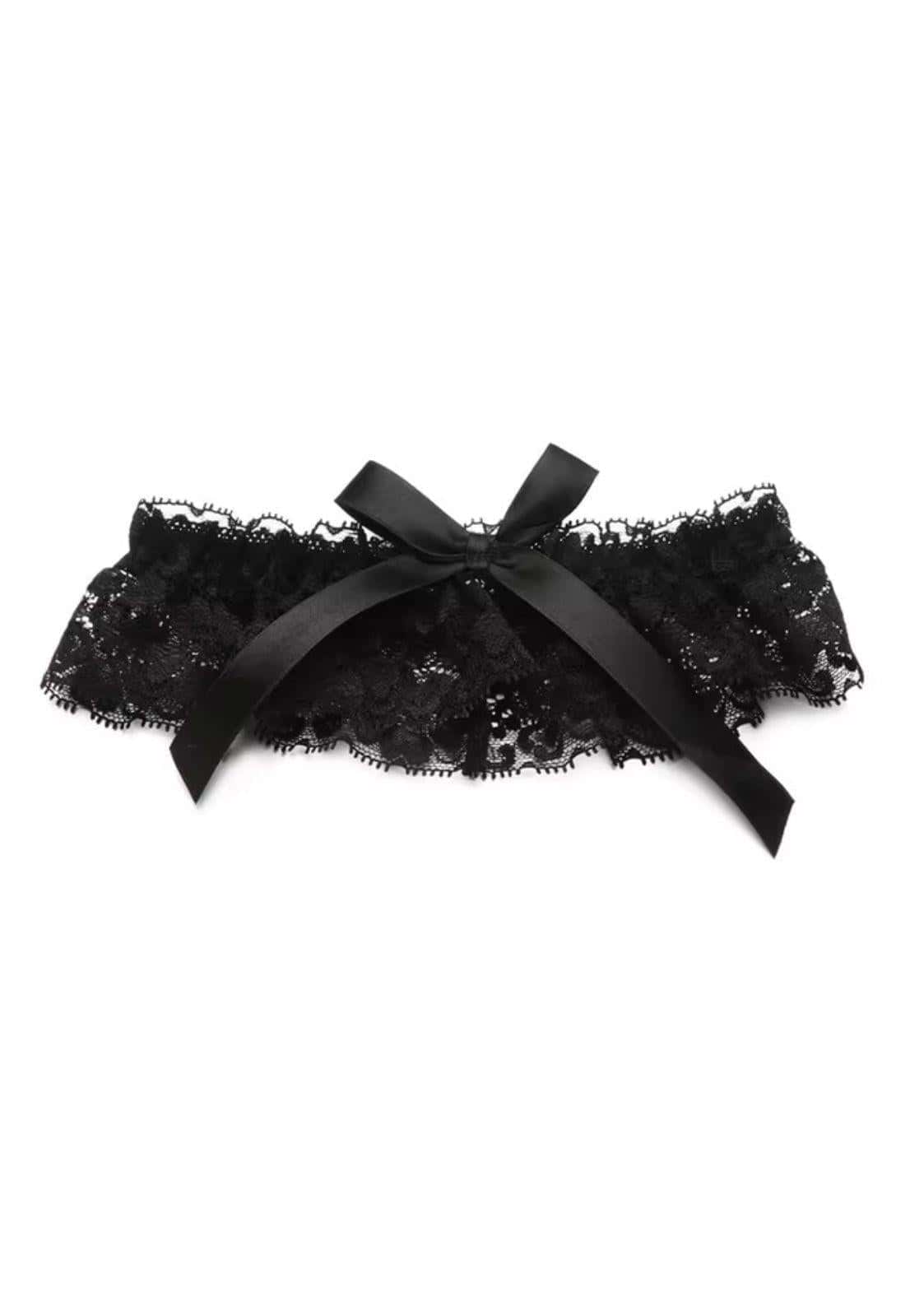 Schwarzes spitze strumpfband mit satin schleife in gothic stil ideal für gothic kleidung und horror looks
